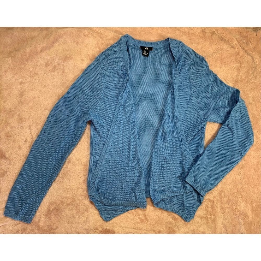 H&M Ribbed Knit Waterfall Cardigan Cauliflower Blue S‎